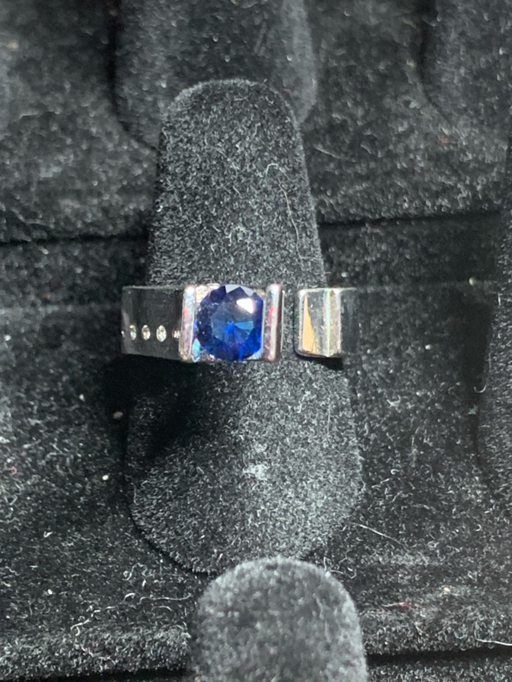 Women's Silver-Tone Ring with Blue Gemstone